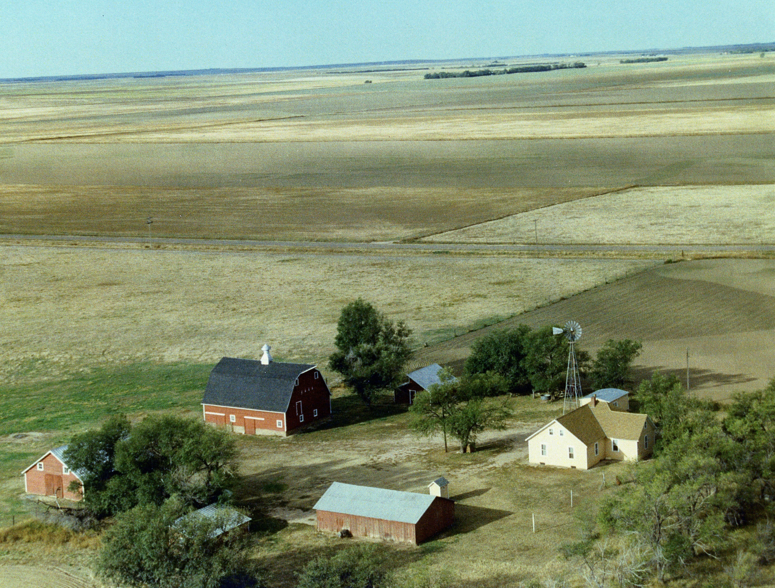Aerial view of the Brekel Farm south of Fleming in the mid 1980s.
